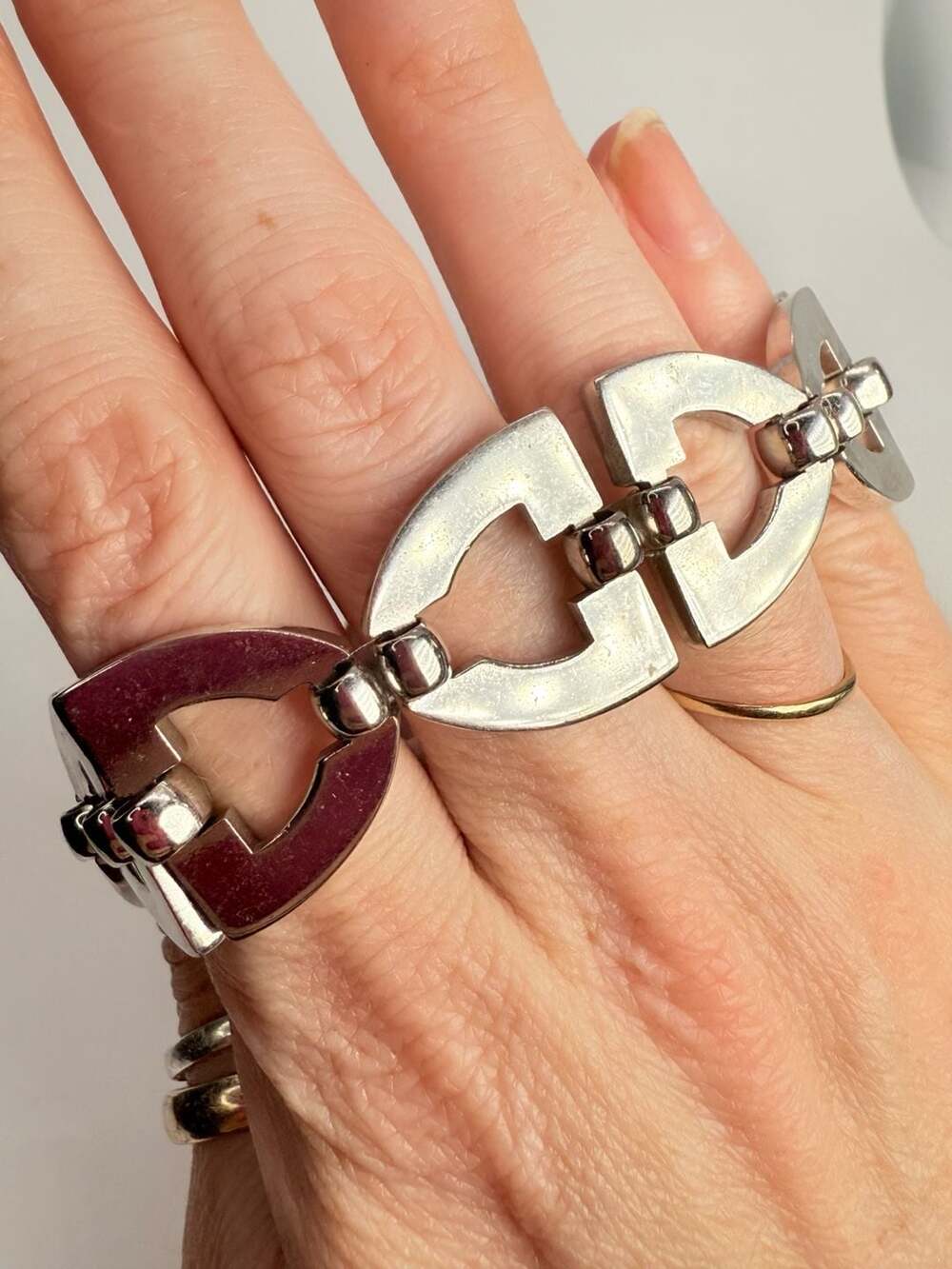 Monet Vintage Silver Tone Geometric Link Statement Bracelet
